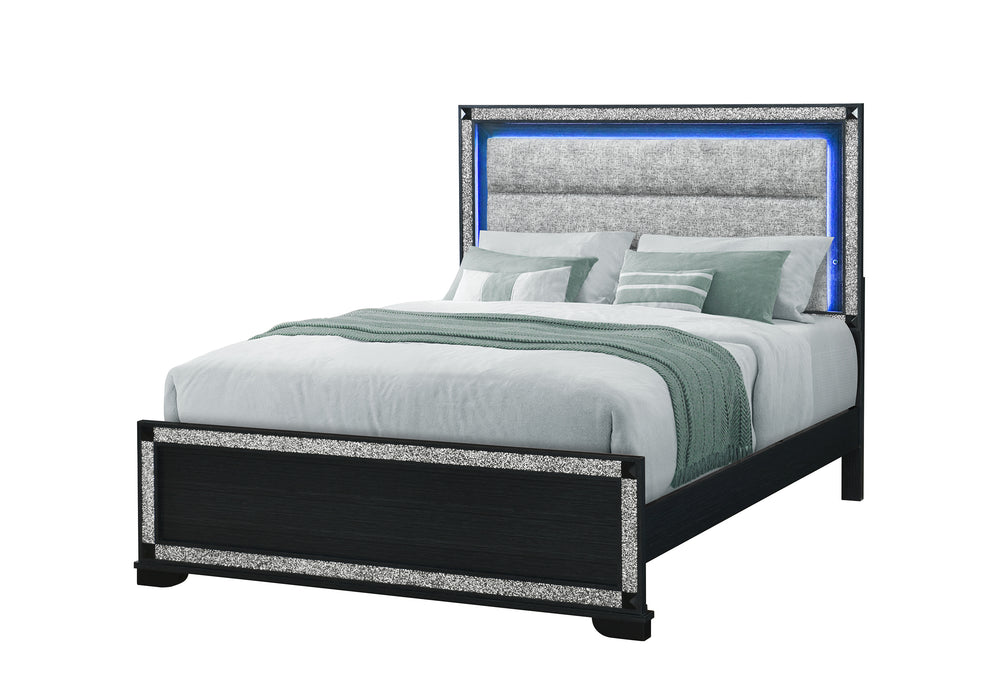 Fergie Charcoal Queen Upholstered Lighted Panel Bed