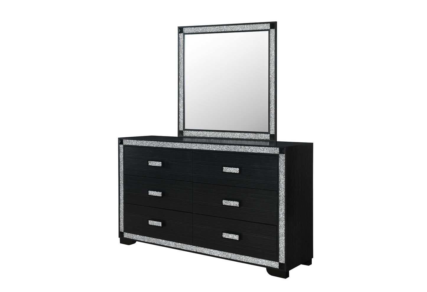 Black dresser with mirror on a white background
