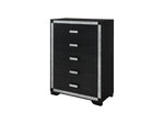 Black dresser with silver trim on a white background