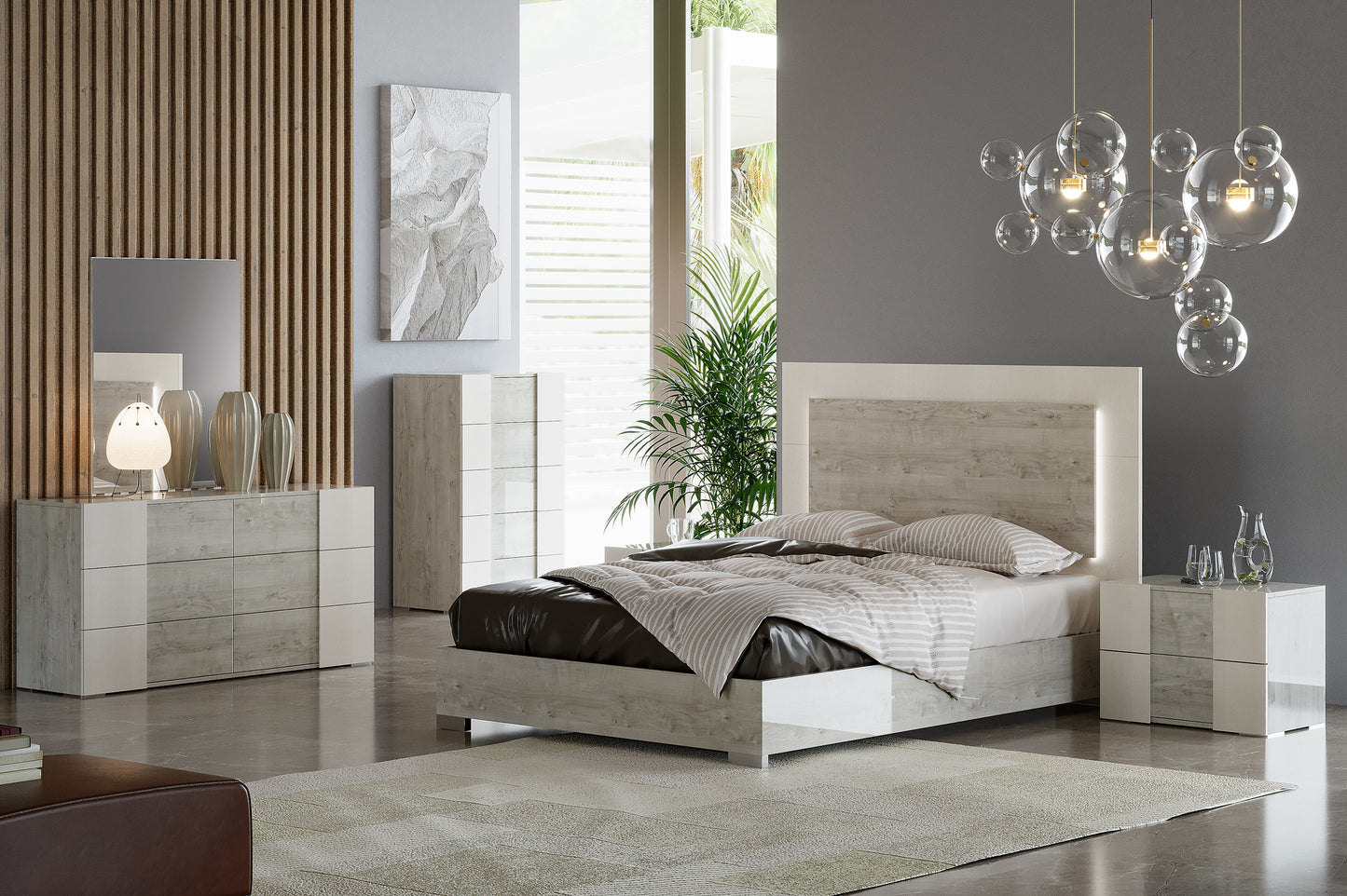 Fiorella 6 Piece Queen Lighted Panel Bedroom