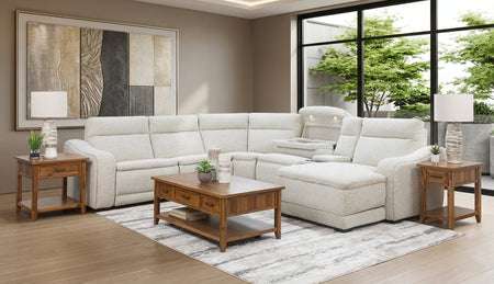 Gizmo 6 Piece Dual Power Reclining Sectional with Right Arm Facing Chaise and Drop Down Table
