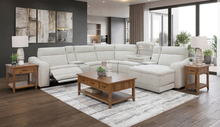 Gizmo 7 Piece Dual Power Reclining Sectional with Right Arm Facing Chaise and Drop Down Table