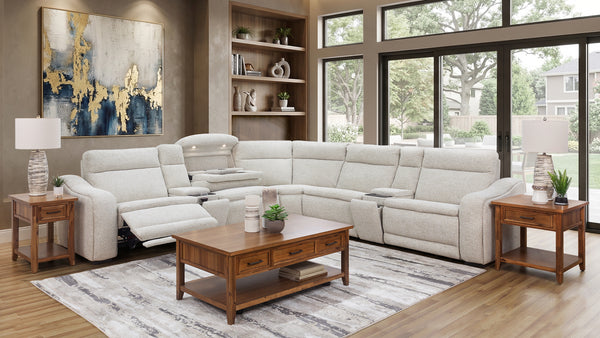Gizmo 7 Piece Dual Power Reclining Sectional with Left and Right Arm Facing Recliners and Drop Down Table