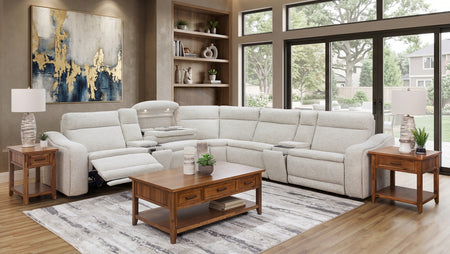 Gizmo 7 Piece Dual Power Reclining Sectional with Left and Right Arm Facing Recliners and Drop Down Table