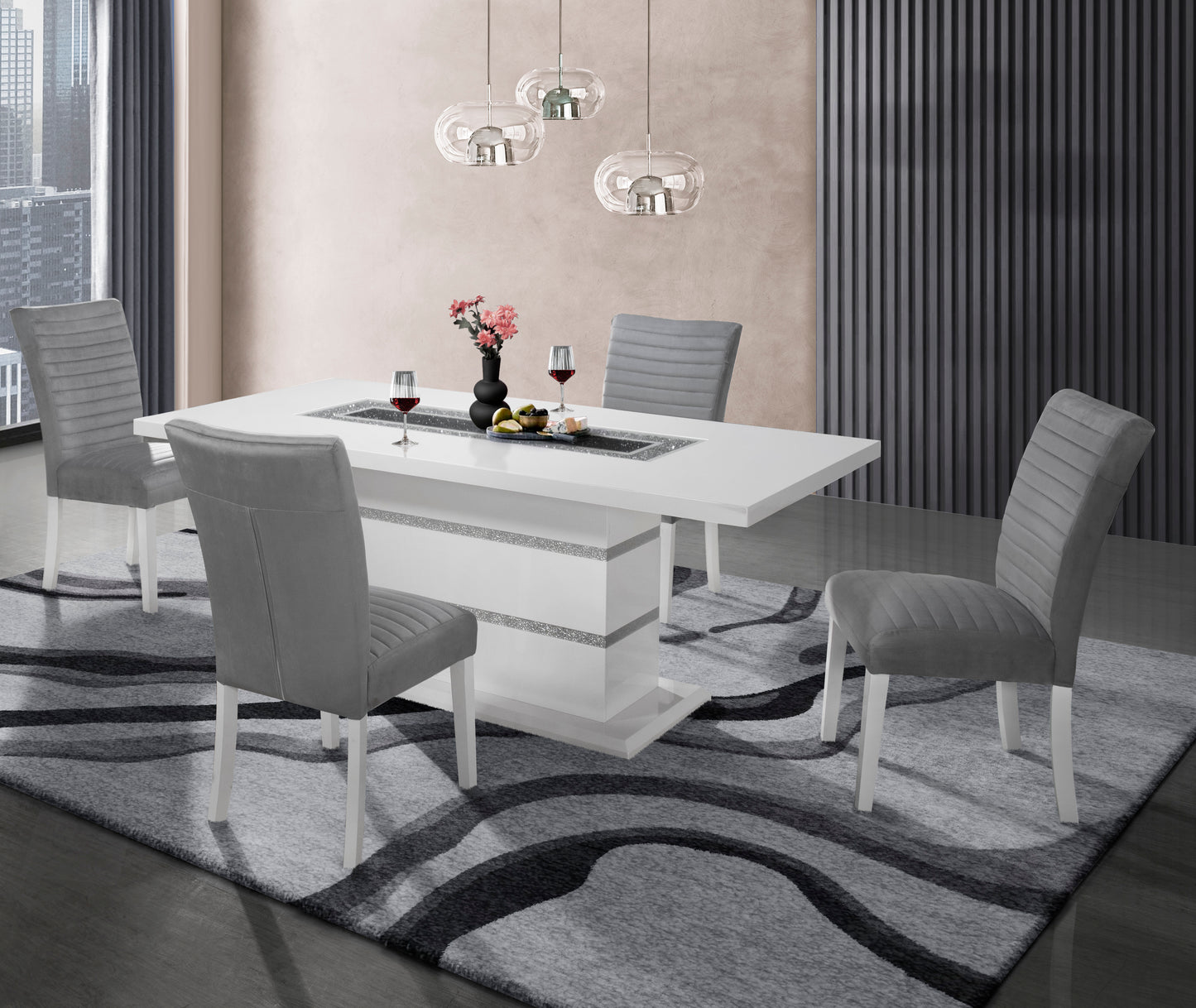 San Pablo II 5 Piece Dining Set with Channeled Fabric Chairs