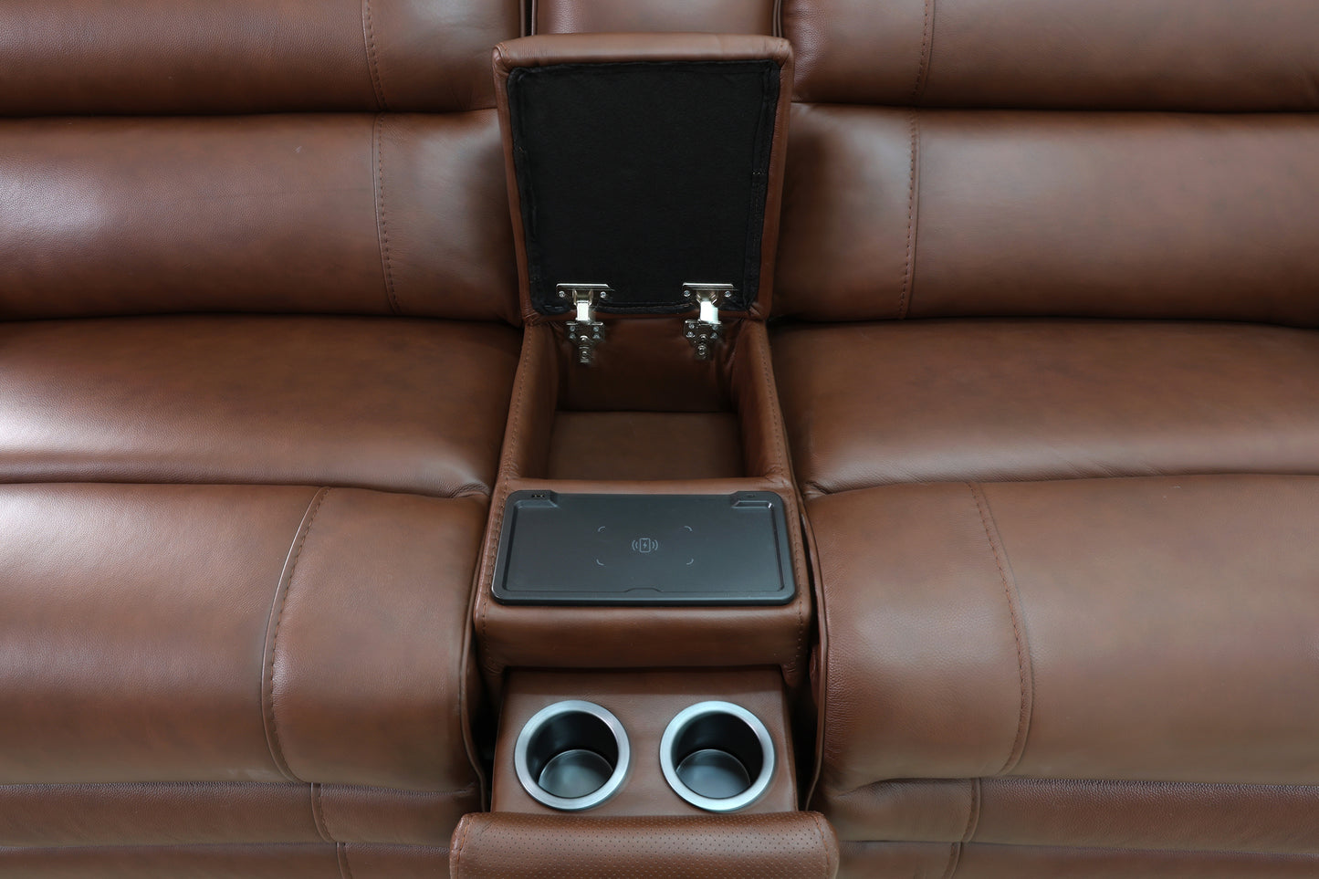 Hero Umber Leather Zero Gravity Triple Power Reclining Sofa