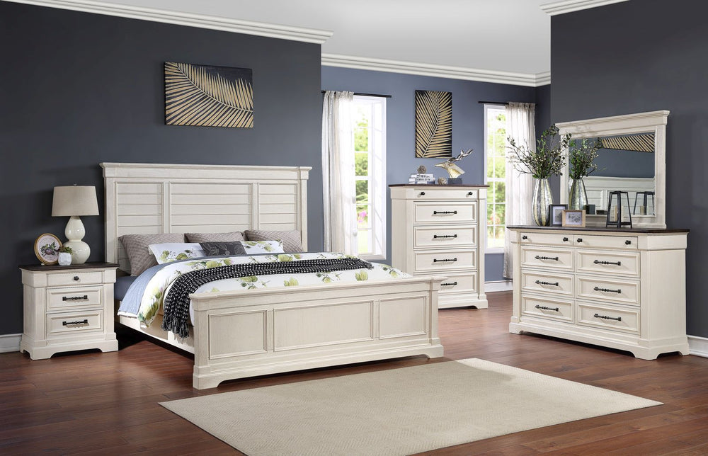 Dormitorio con 5 piezas en color blanco con paneles tamaño queen de Woodbridge