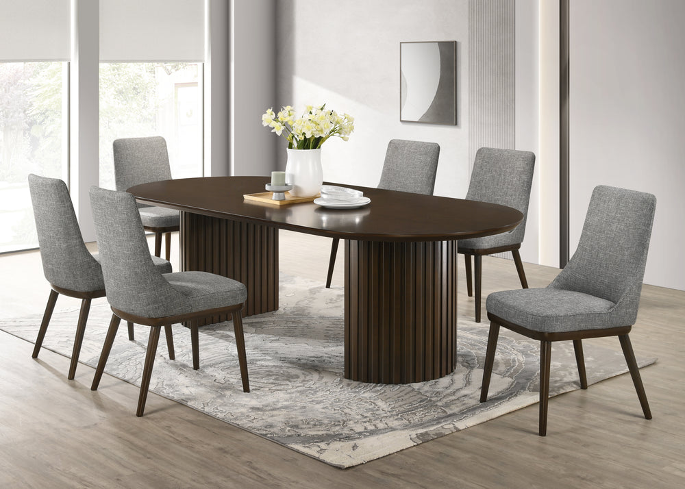 Holt Espresso 5 Piece Oval Dining Set with Upholstered Side Chairs