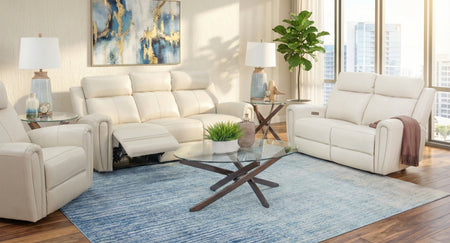 Jonathan Cream II 3 Piece Zero Gravity Leather Power Reclining Sofa, Loveseat, and Recliner