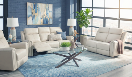 Jonathan Cream II 3 Piece Leather Reclining Sofa, Loveseat, and Recliner