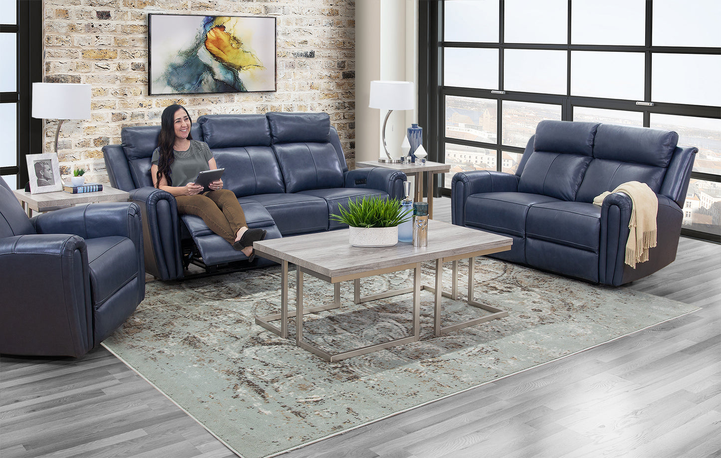 Jonathan Blue 5 Piece Leather Reclining Living Room