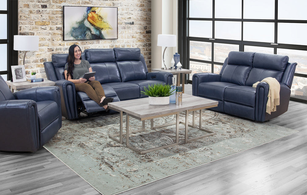 Jonathan Blue II 3 Piece Leather Reclining Sofa, Loveseat, and Recliner