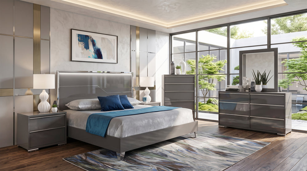 Dormitorio con panel iluminado Logica Graphite de 5 piezas tamaño king