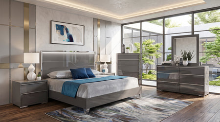Dormitorio con panel iluminado Logica Graphite de 5 piezas tamaño king