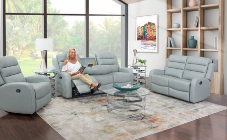Sillón reclinable de cuero de tres piezas Leo Seafoam para sala de estar