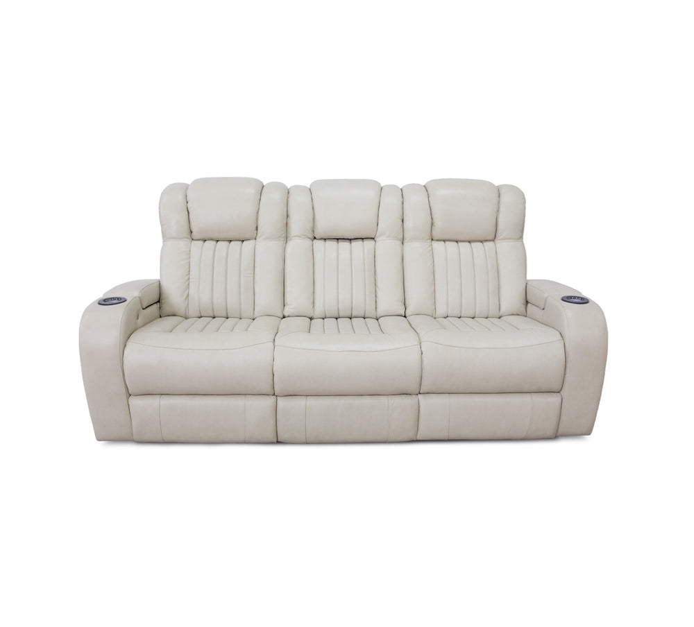 Sofá reclinable eléctrico triple de cuero Melody con mesa abatible