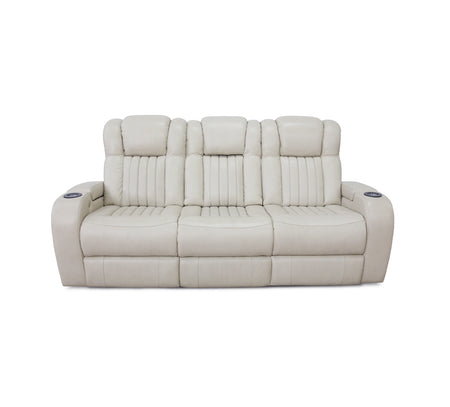 Sofá reclinable eléctrico triple de cuero Melody con mesa abatible