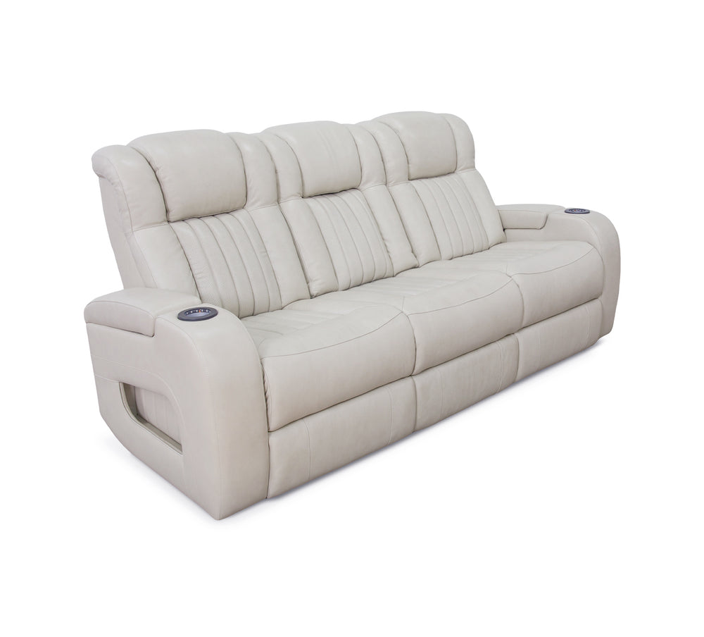 Sofá reclinable eléctrico triple de cuero Melody con mesa abatible