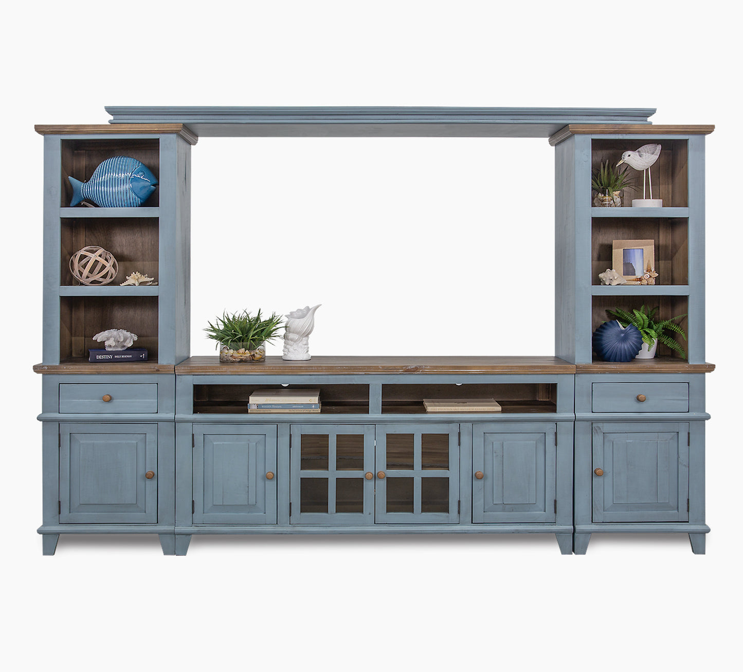 Miramar Blue 4 Piece Wall Unit with 80" TV Console