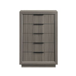 Wooden dresser with five drawers on a white background