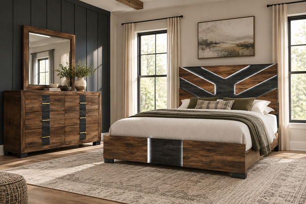 Optimus Brown 5 Piece King Lighted Bedroom
