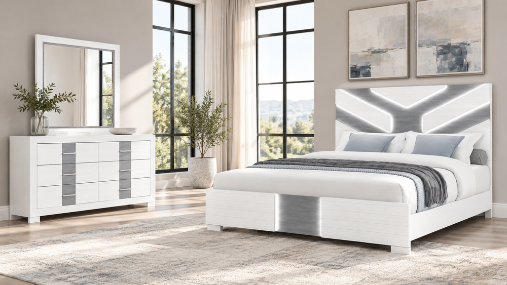 Optimus White 5 Piece King Lighted Bedroom