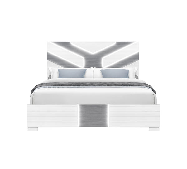Optimus White Queen Lighted Bed