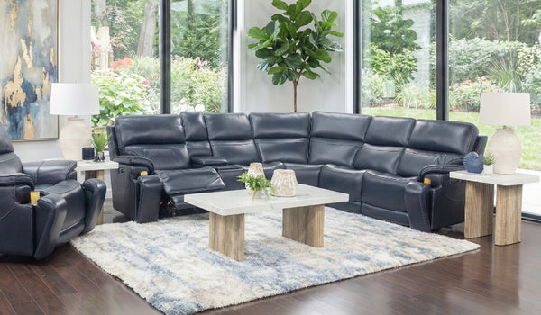 Oscar 6 Piece Leather Zero Gravity Triple Power Sectional with Left and Right Arm Facing Recliners, Armless Chair, Wedge, Armless Recliner, and Storage Console