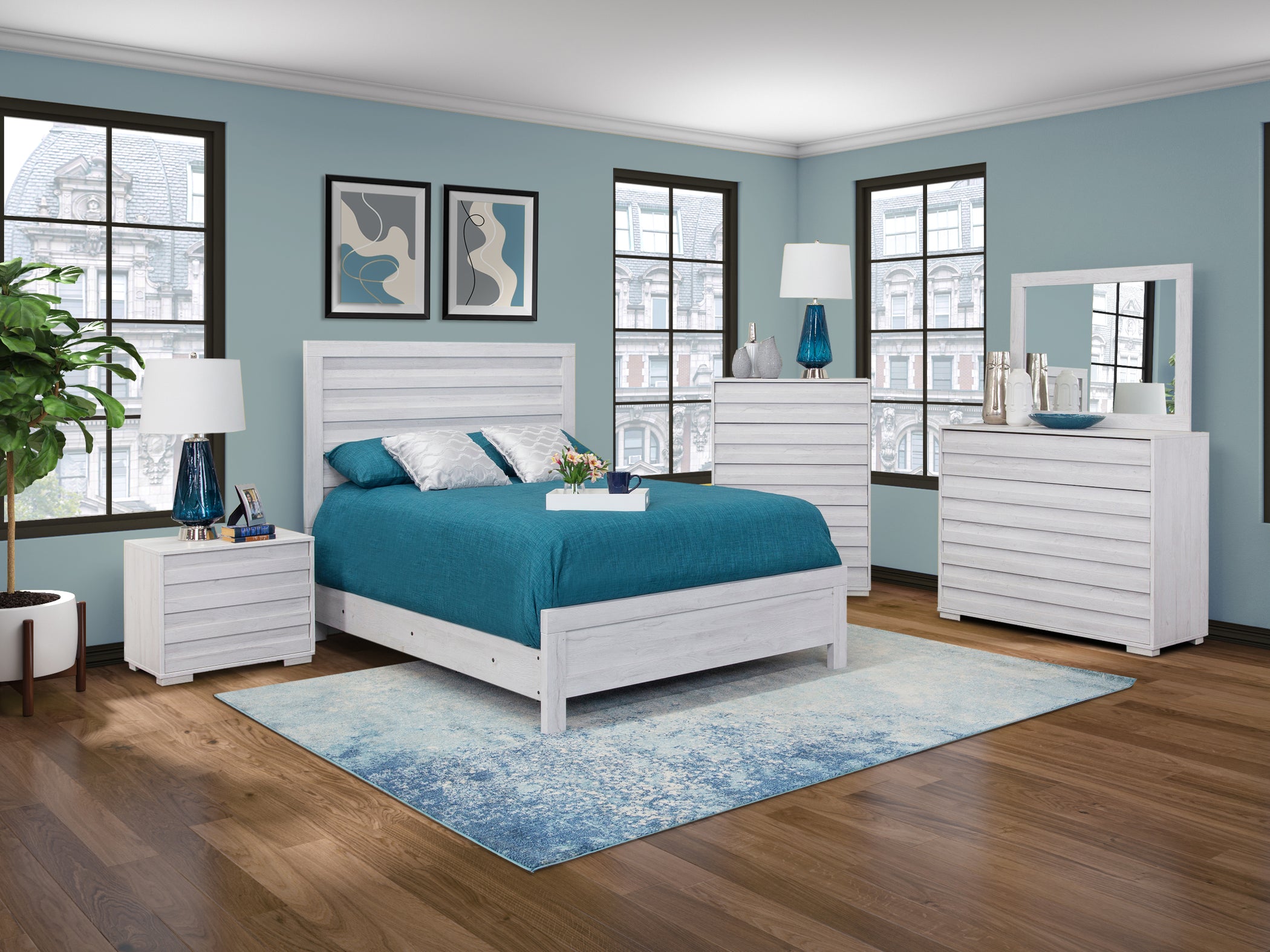 Performa White 5 Piece Queen Panel Bedroom Kane's Furniture