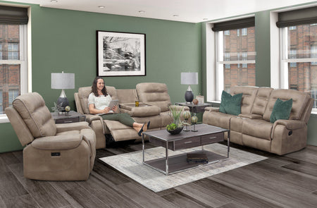 Palamino II 3 Piece Reclining Sofa w/Drop Down Table, Console Loveseat, & Glider Recliner