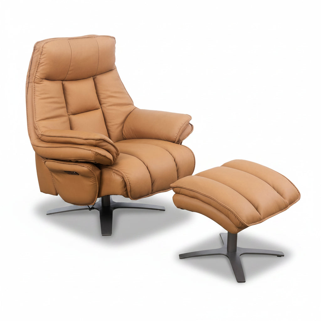 Rae Leather Power Swivel Chair & Ottoman