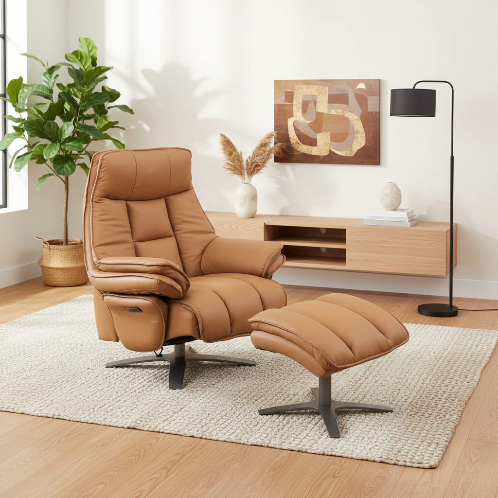 Rae Leather Power Swivel Chair & Ottoman