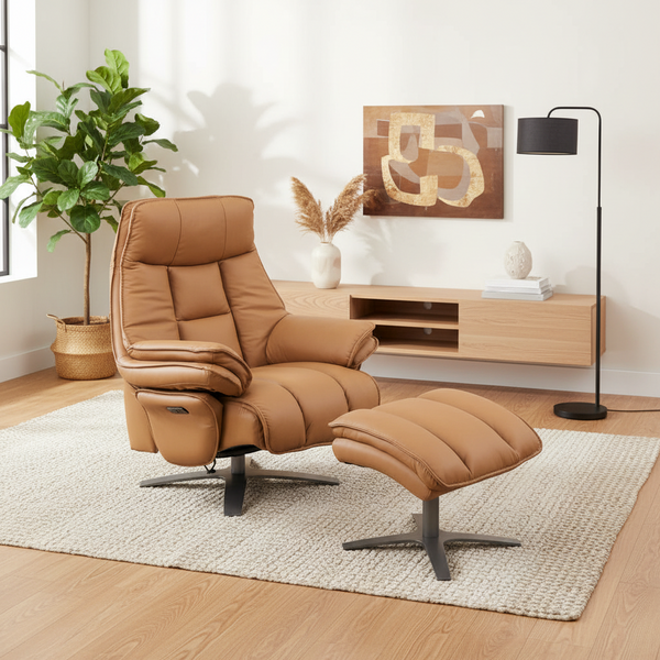 Rae Leather Power Swivel Chair & Ottoman