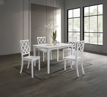 Juego de comedor rectangular Sandpiper de 5 piezas con sillas blancas