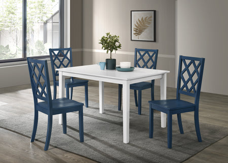 Juego de comedor rectangular Sandpiper de 5 piezas con sillas laterales azules