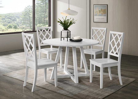 Juego de comedor redondo Sandpiper de 5 piezas con sillas blancas