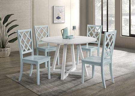 Juego de comedor redondo Sandpiper de 5 piezas con sillas laterales en color menta