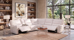 Senna White 6 Piece Leather Zero Gravity Dual Power Sectional with Left and Right Arm Facing Recliners and Cooling Console