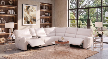 Senna White 7 Piece Leather Zero Gravity Dual Power Sectional with Left and Right Arm Facing Recliners and 2 Cooling Consoles
