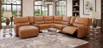 Senna Camel 7 Piece Leather Zero Gravity Dual Power Sectional with Left Arm Facing Chaise and 2 Cooling Consoles