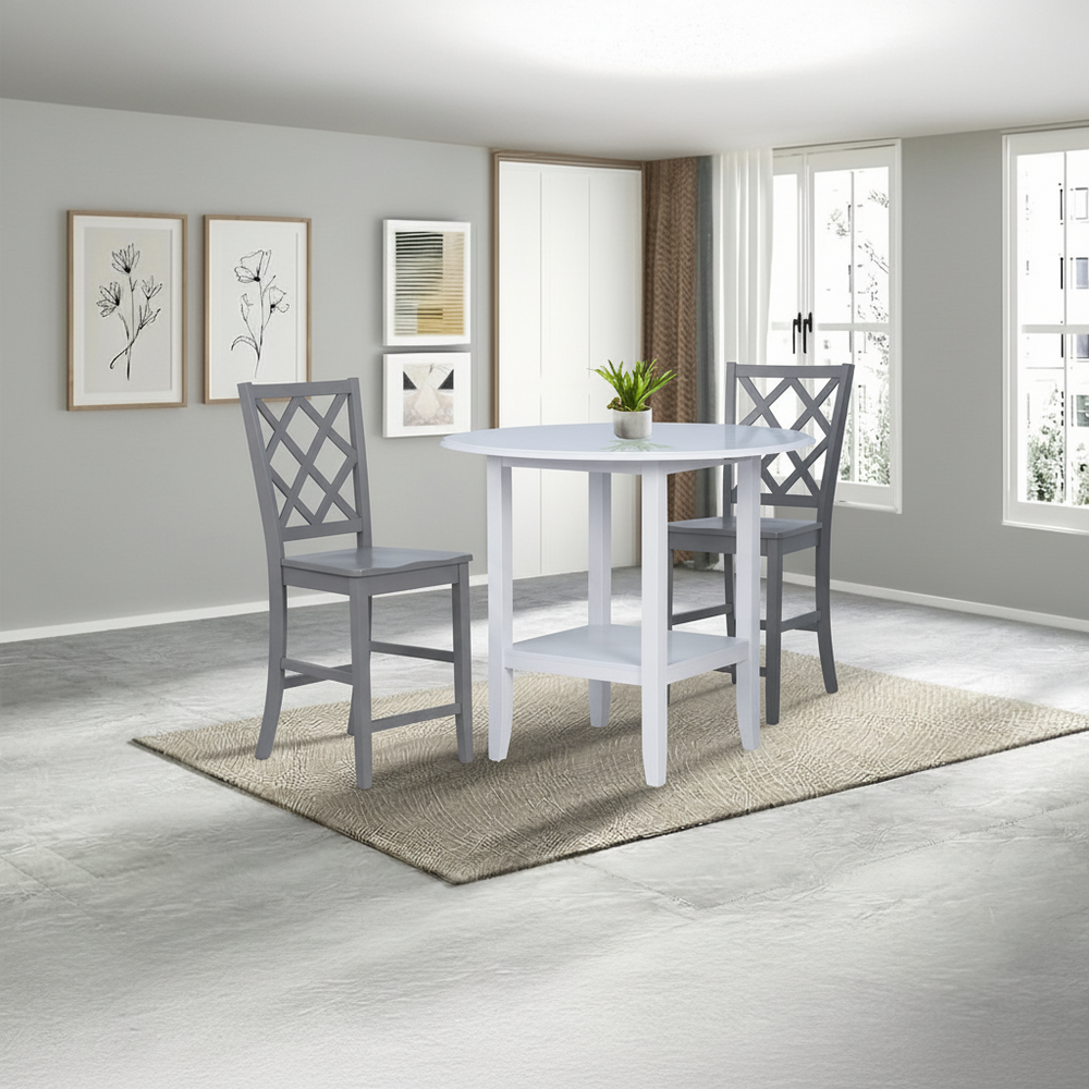 Sandpiper 3 Piece 42" Round Drop Leaf Pub Set with Grey Barstools