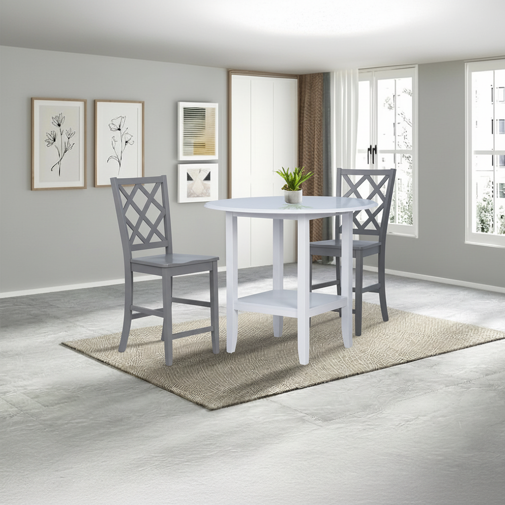 Sandpiper 3 Piece 42" Round Drop Leaf Pub Set with Grey Barstools