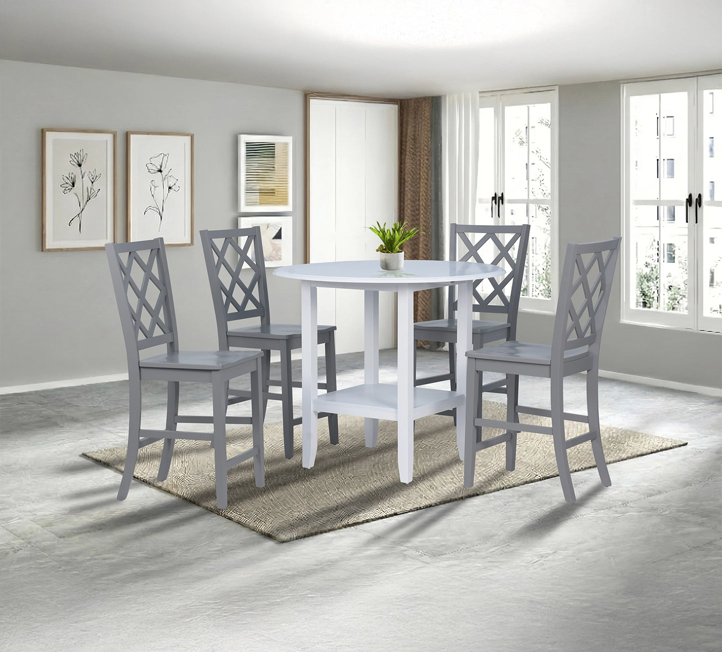 Sandpiper 3 Piece 42" Round Drop Leaf Pub Set with Grey Barstools