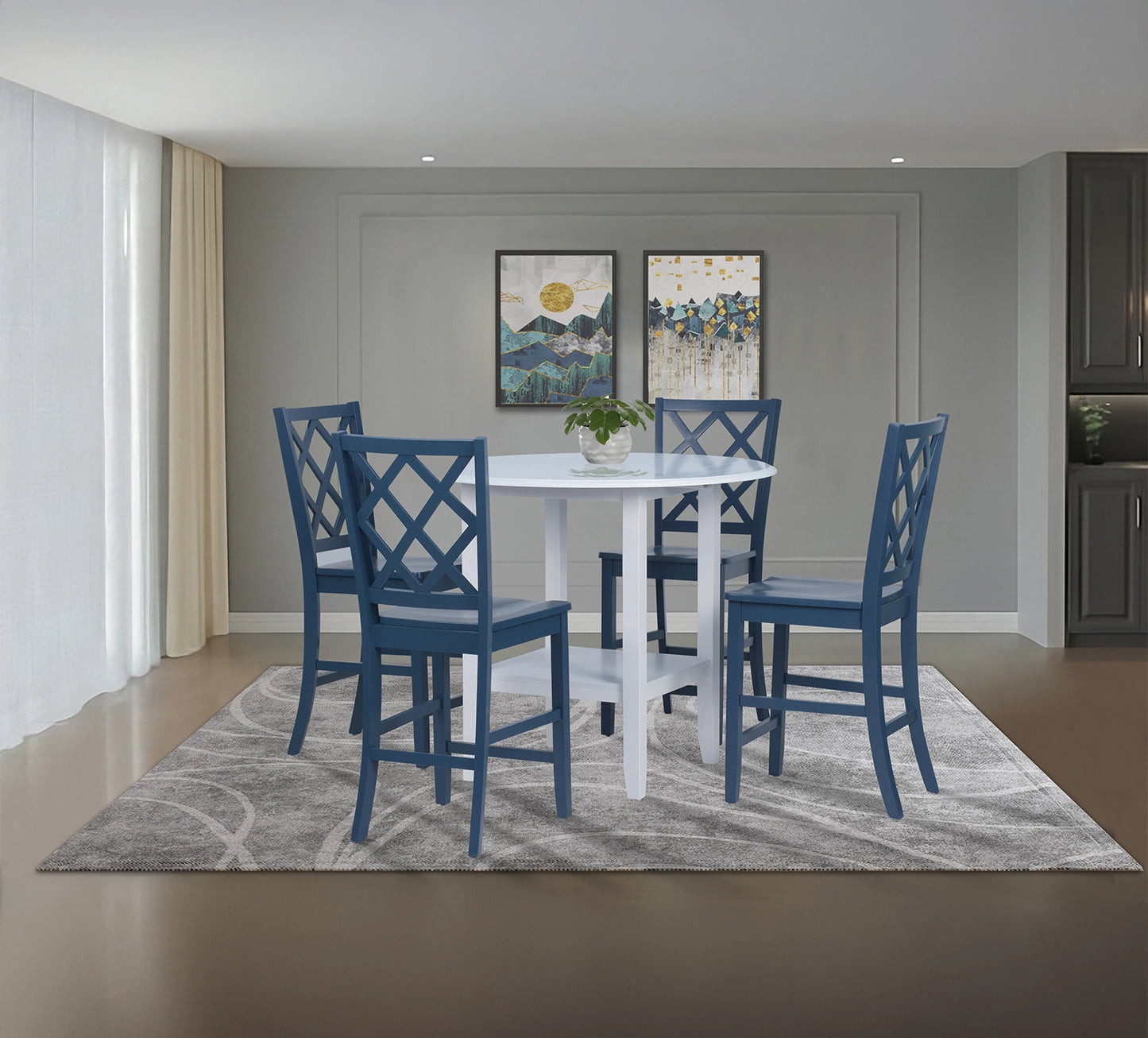 Sandpiper 3 Piece 42" Round Drop Leaf Pub Set with Blue Barstools