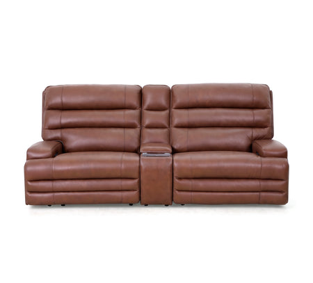 Hero Umber Leather Zero Gravity Triple Power Console Sofa