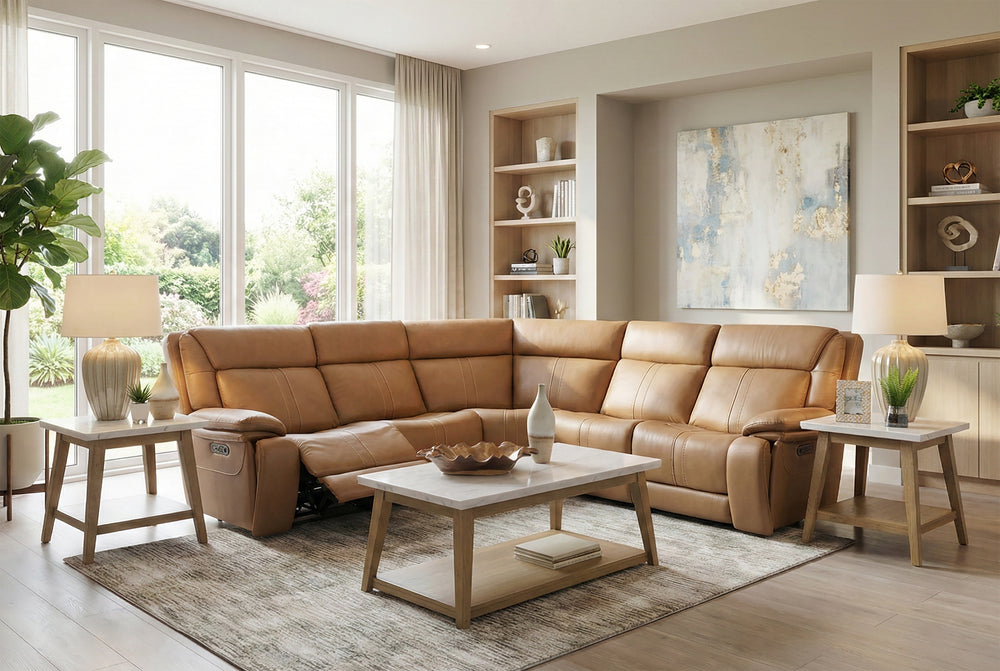Sonic 5 Piece Leather Zero Gravity Triple Power Sectional with Left and Right Arm Facing Recliners, an Armless Chair, a Wedge, and an Armless Triple Power Recliner