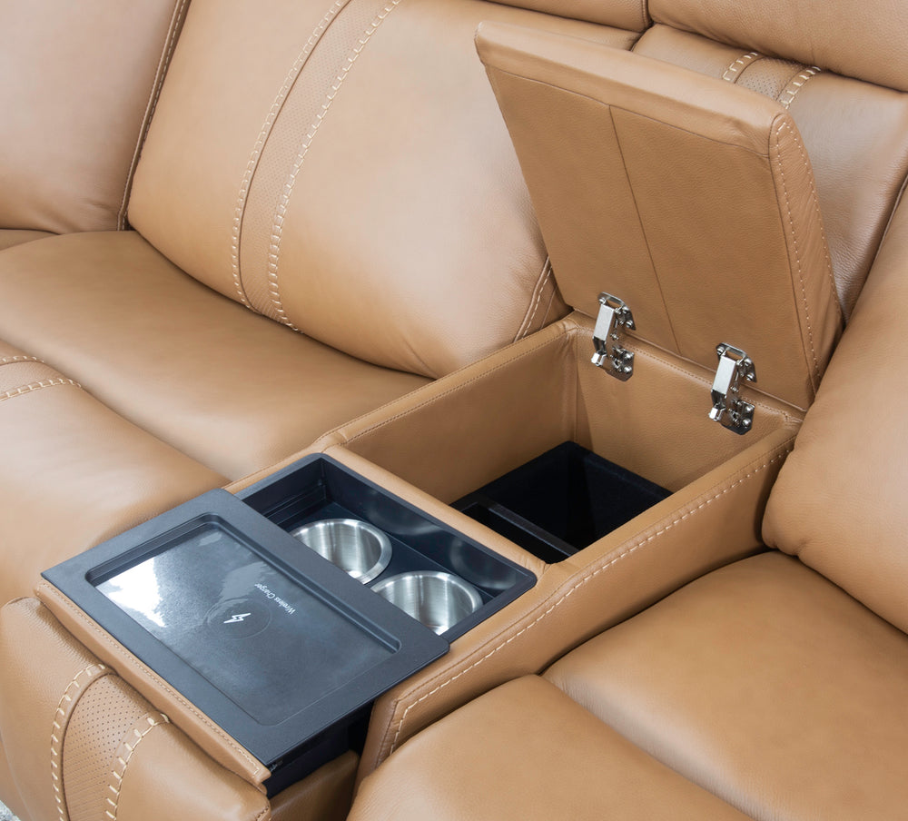 Sonic 6 Piece Leather Zero Gravity Triple Power Sectional with Left and Right Arm Facing Recliners, an Armless Chair, a Wedge, an Armless Triple Power Recliner, and a Storage Console