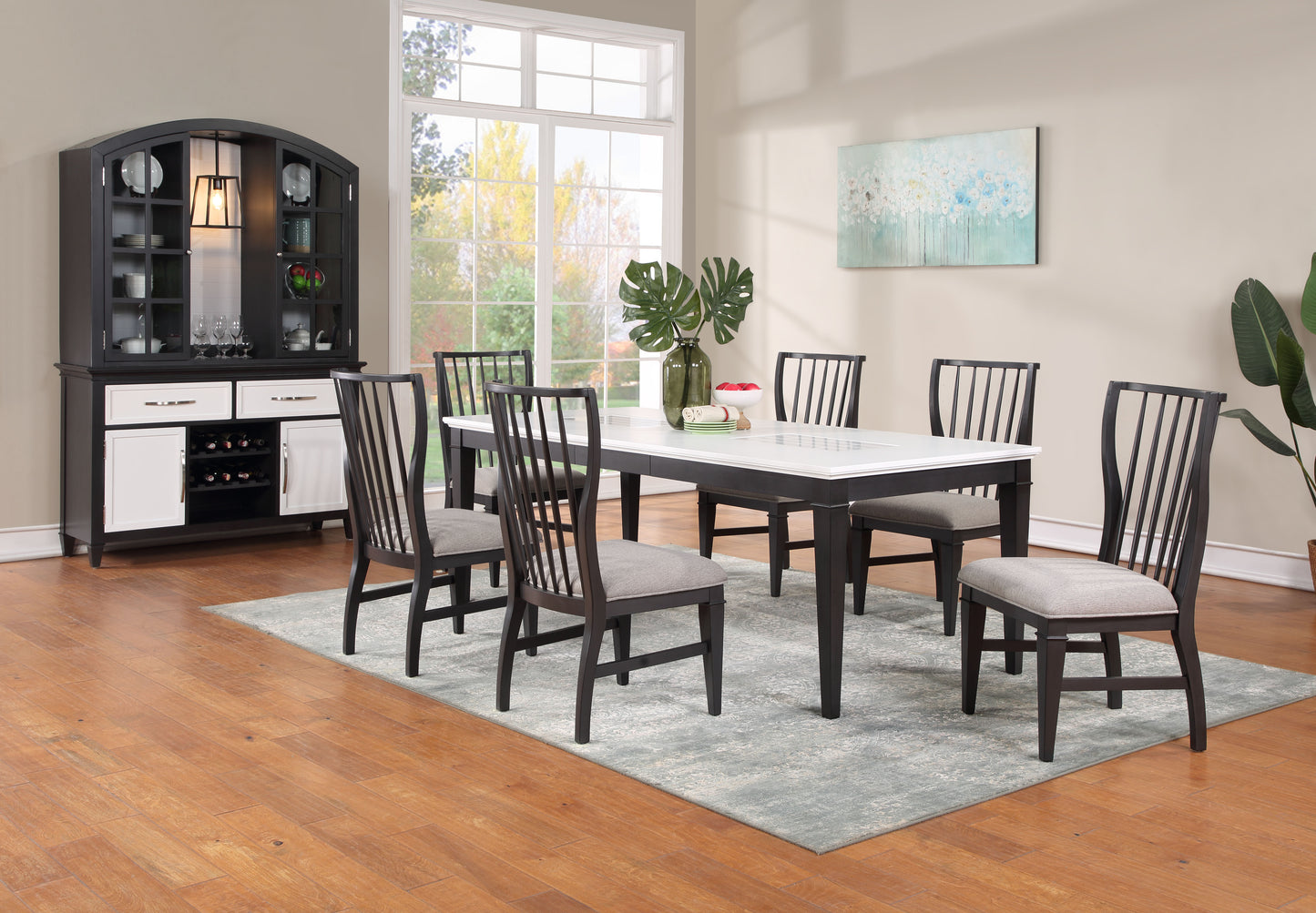 Subway Tile 5 Piece Dining Set with Black Chairs