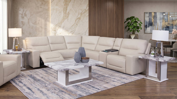 Stratos Stone 6 Piece Leather Zero Gravity Dual Power Sectional with Cooling Console