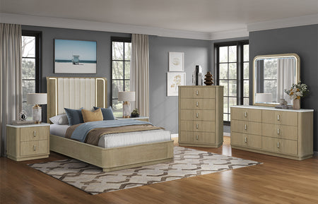Treviso 5 Piece Queen Lighted Upholstered Panel Bedroom